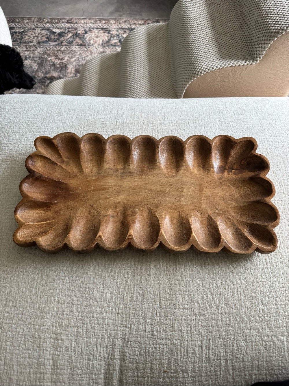 Wooden Decorative Tray - Brown Scalloped Rim